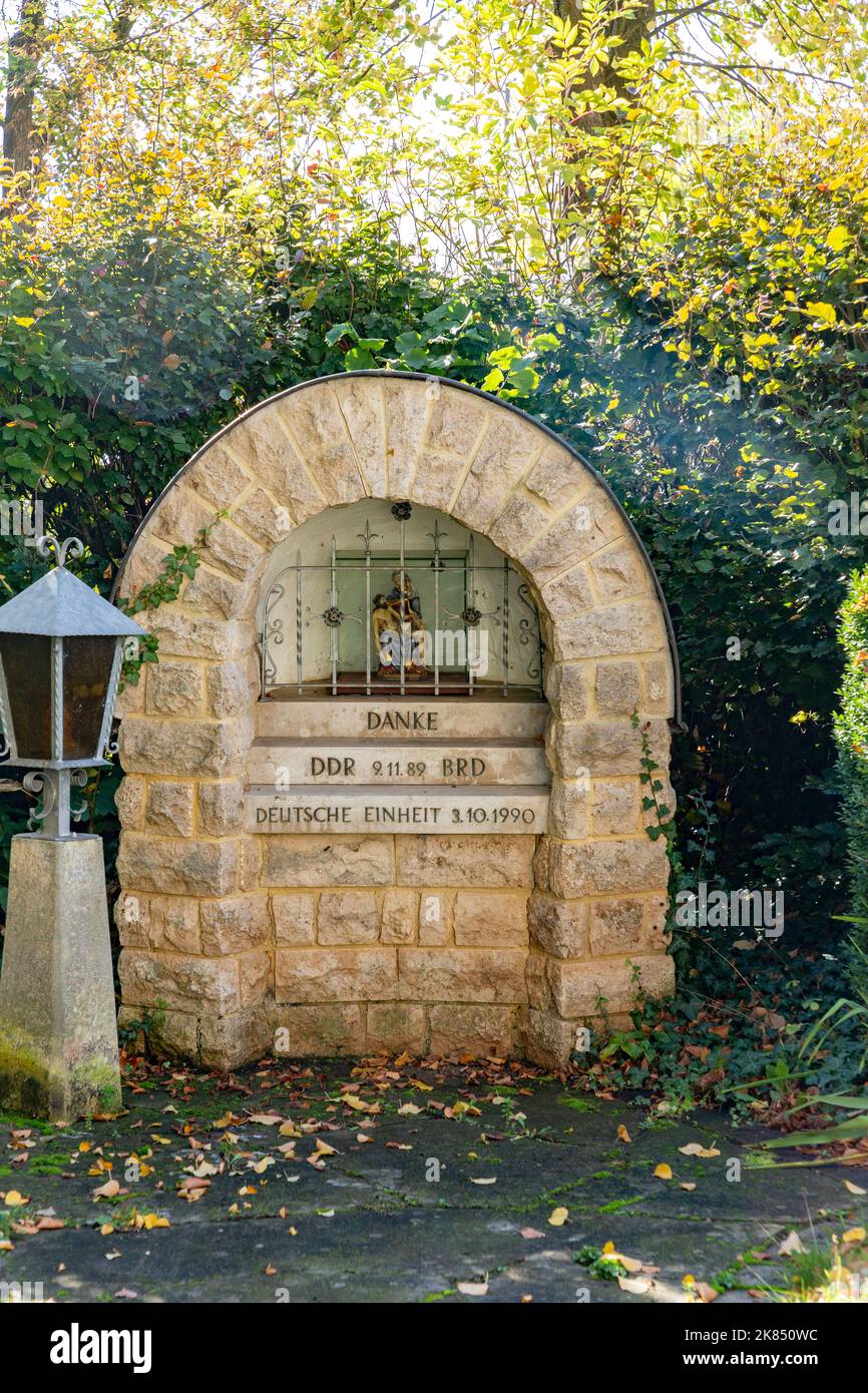 Herleshausen, Germany - October 16, 2022: outdoor altar at Herleshausen church with thanks to virgin Mary for the German reunification. Stock Photo