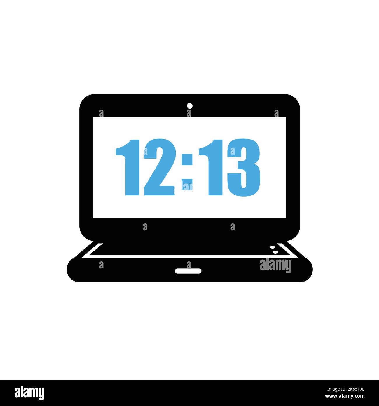Laptop icon, logo with time on screen Flat design vector illustration ...