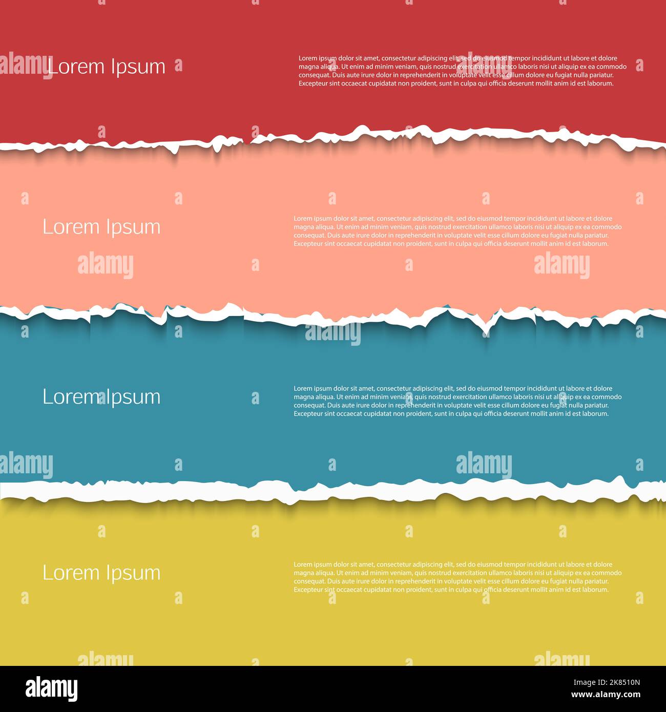 Torn ripped pages. Horizontal rip paper sheets with soft shadow. Vector