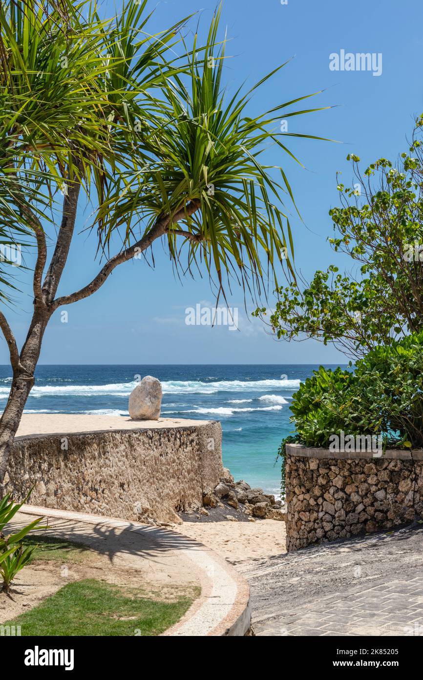 Popular Melasti Beach (Pantai Melasti), Bukit, Bali, Indonesia. Stock Photo