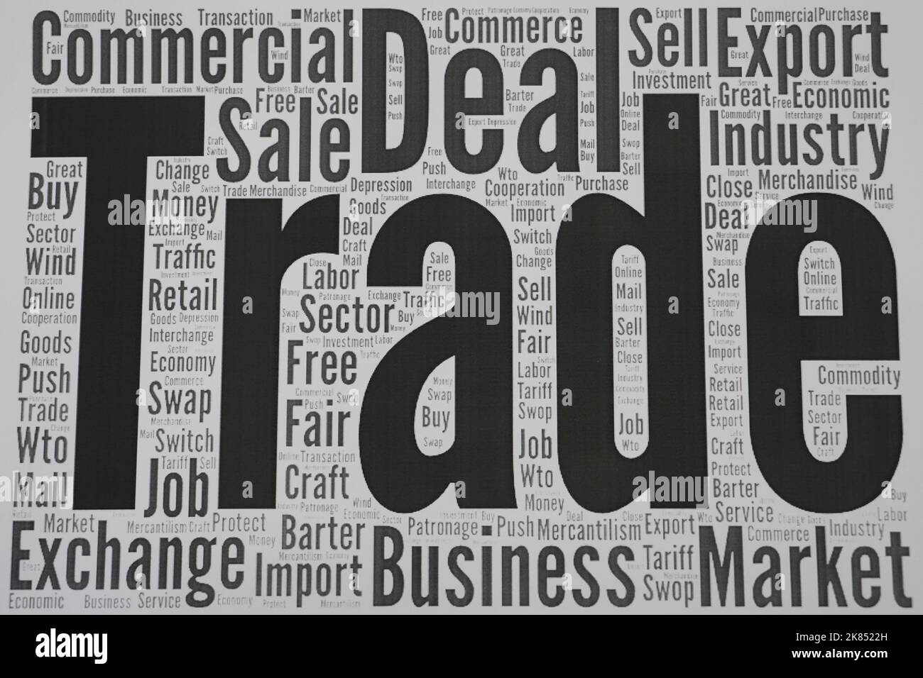 Trade word cloud concept. Trade word cloud. Made with the text only. Stock Photo