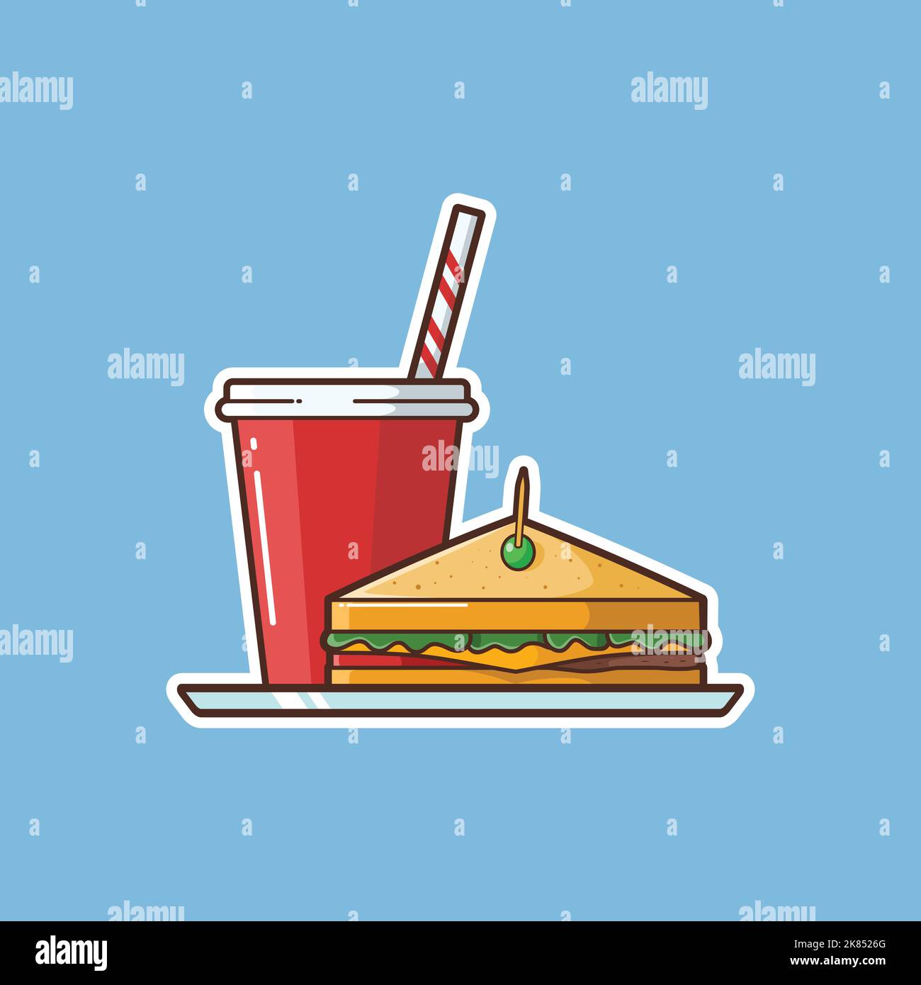 Illustration of Sandwich and Soft Drink - vector illustration design - Food Logo - Food Illustration - Fast food Illustration Stock Vector