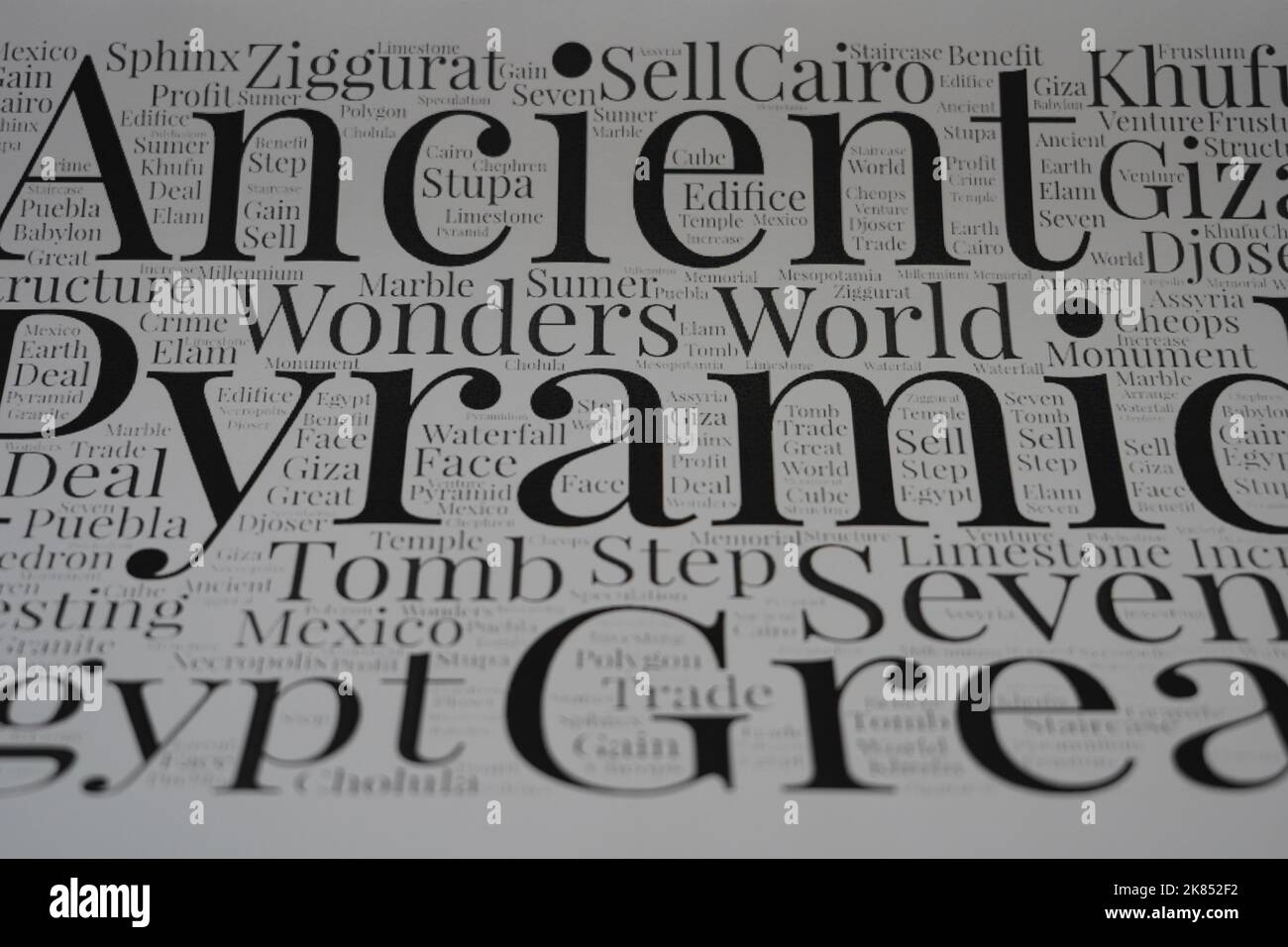 Pyramid word cloud concept. Pyramid word cloud. Made with the text only. Stock Photo