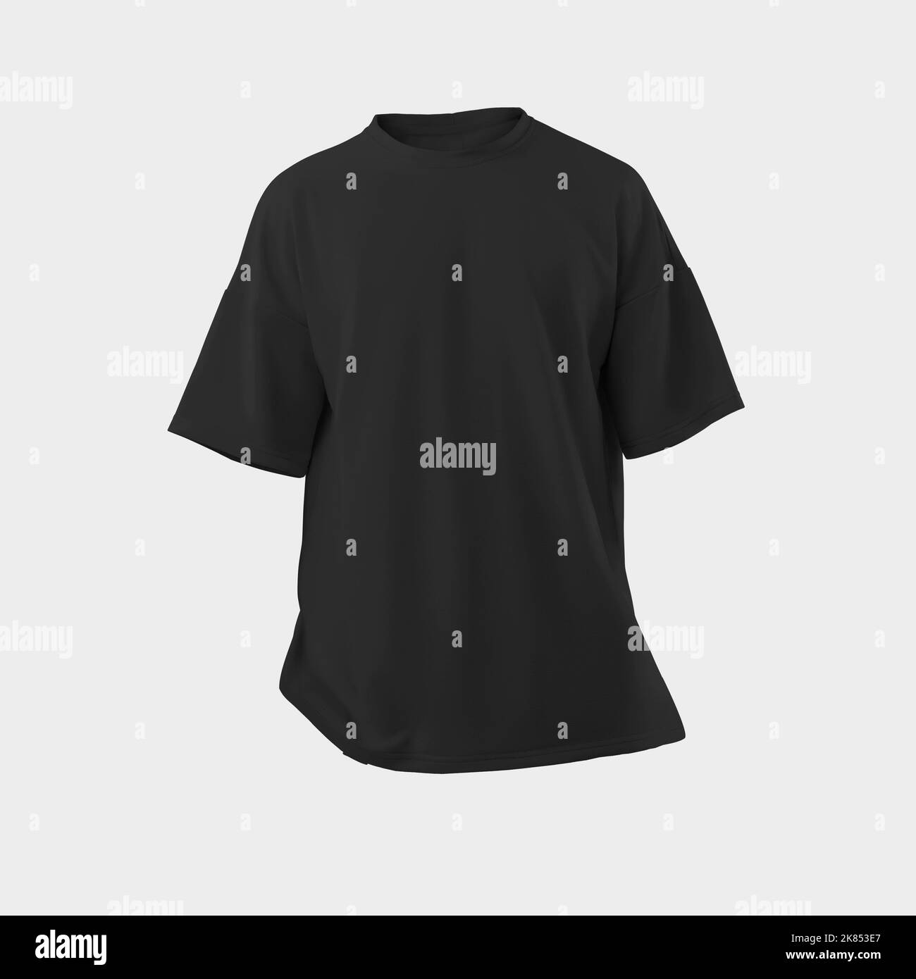Oversized black t-shirt template 3D rendering, men's, women's cotton apparel close-up, for design, branding, advertising. Mockup of clothes of free cu Stock Photo