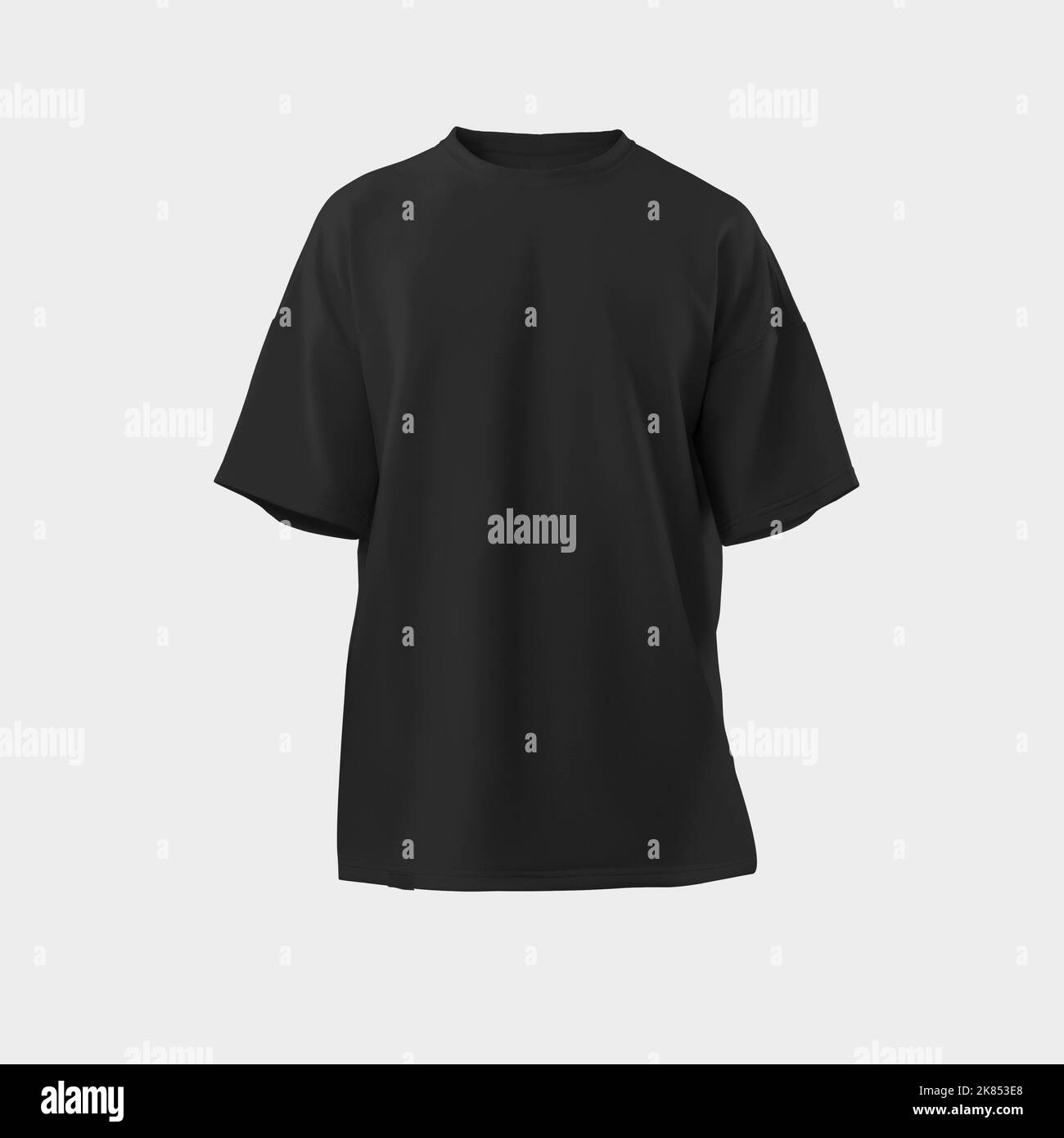 Mockup of a black oversized t-shirt 3D rendering, with a round neck, universal clothing for women, men, isolated on background. Template of fashion cl Stock Photo