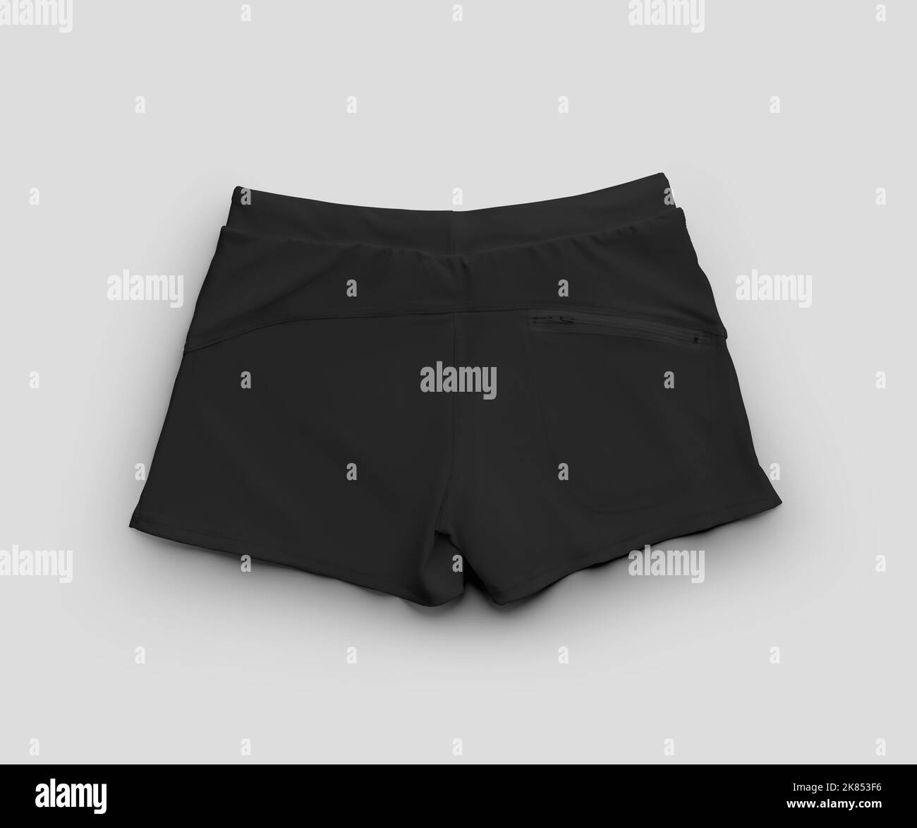 Black male swimming trunks mockup, diagonal presentation, swimwear with , summer subject, isolated on background. Clothing template, boxers for men, f Stock Photo
