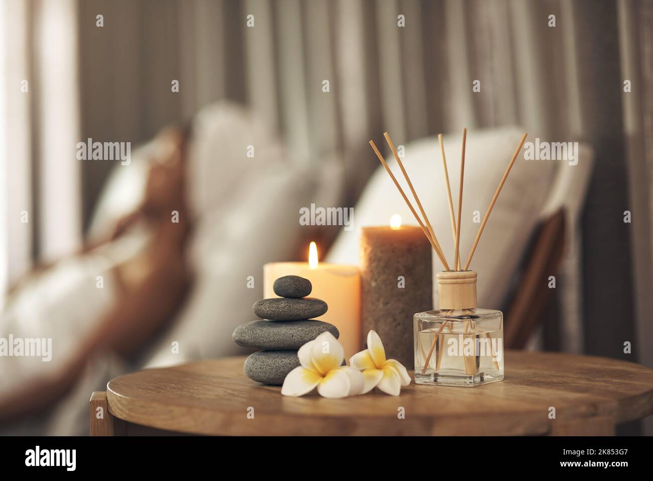 Well make your spa experience something wonderful. Still life closeup of a tranquil spa arrangement. Stock Photo