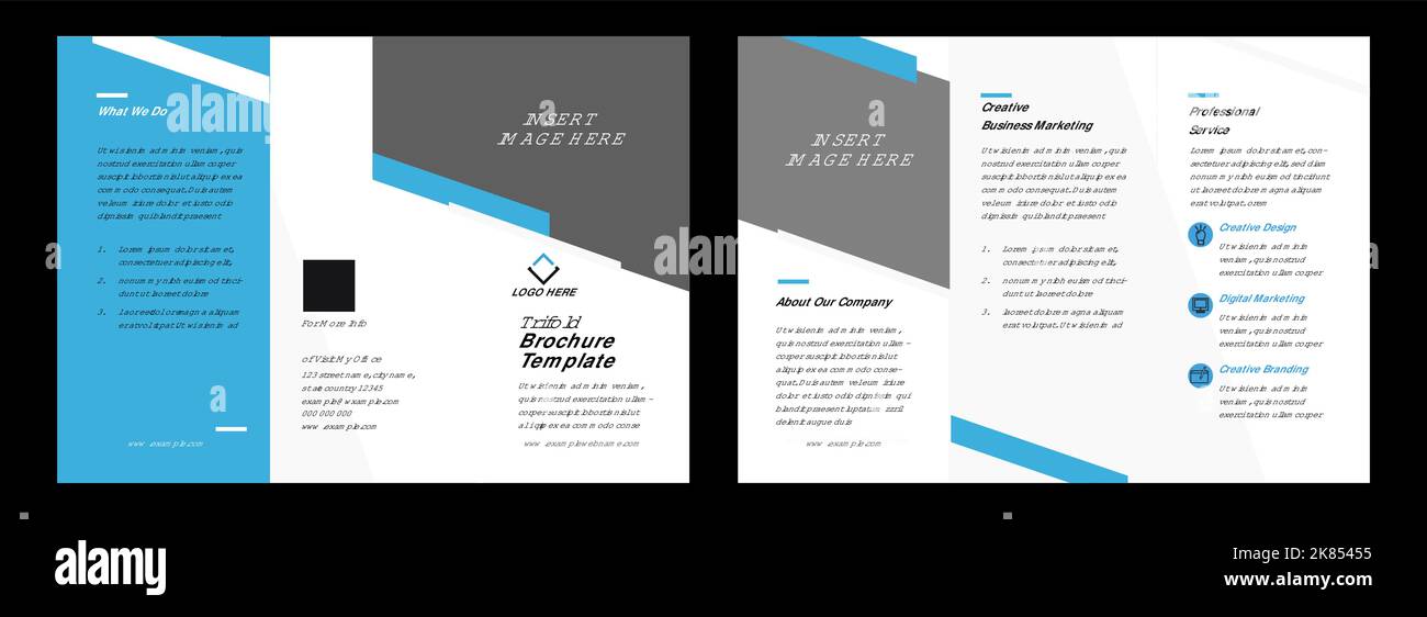 modern style clean trifold brochure double side layout design with icon ...