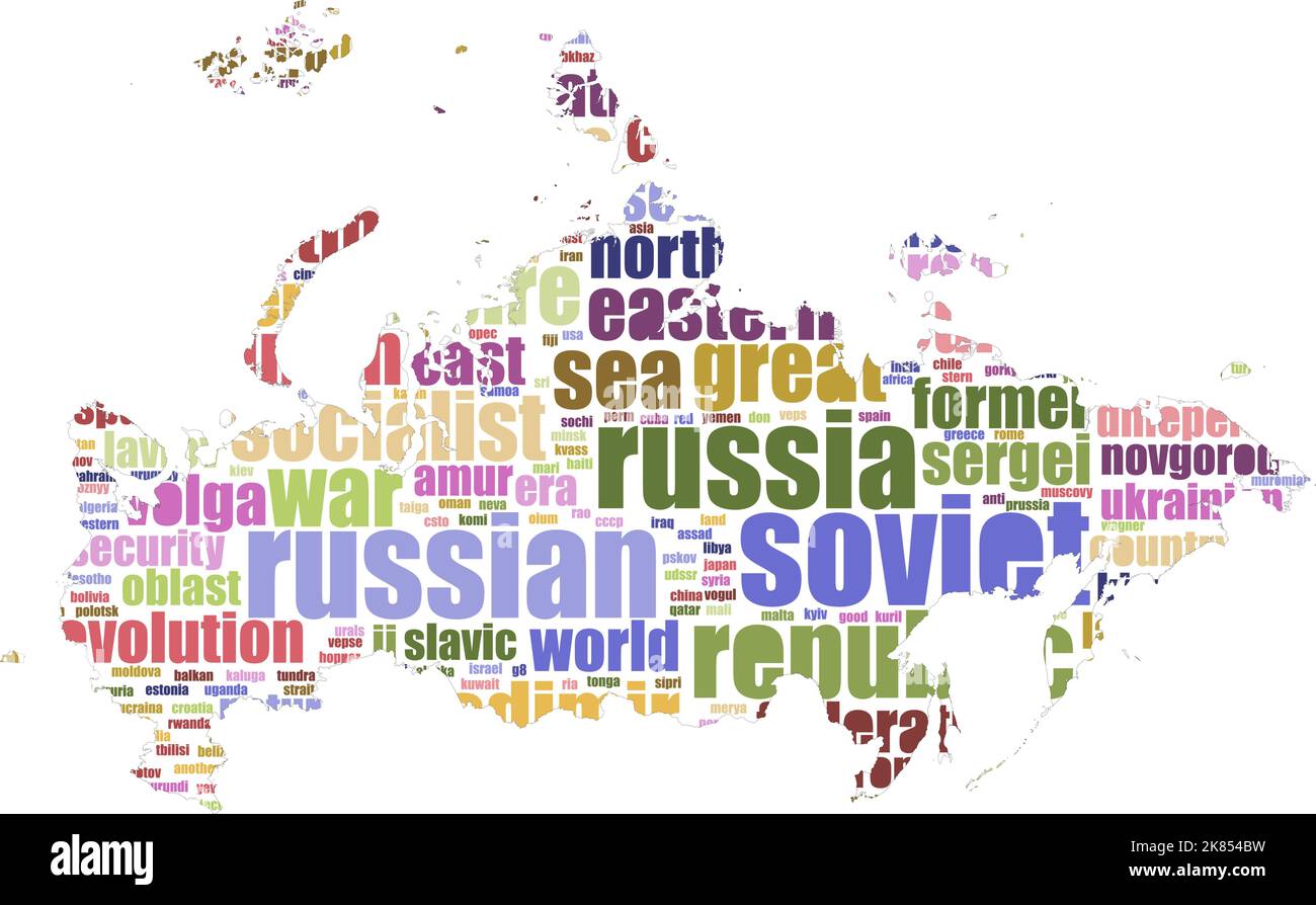 Russia word cloud concept. Russia  word cloud. Made with the text only. Stock Vector
