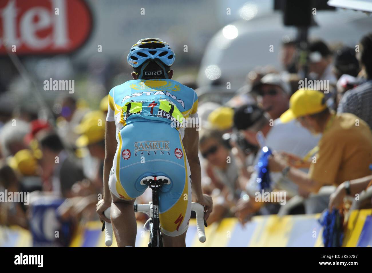 Astana's Alberto Contador rides back to his coach after finishing 3rd ...