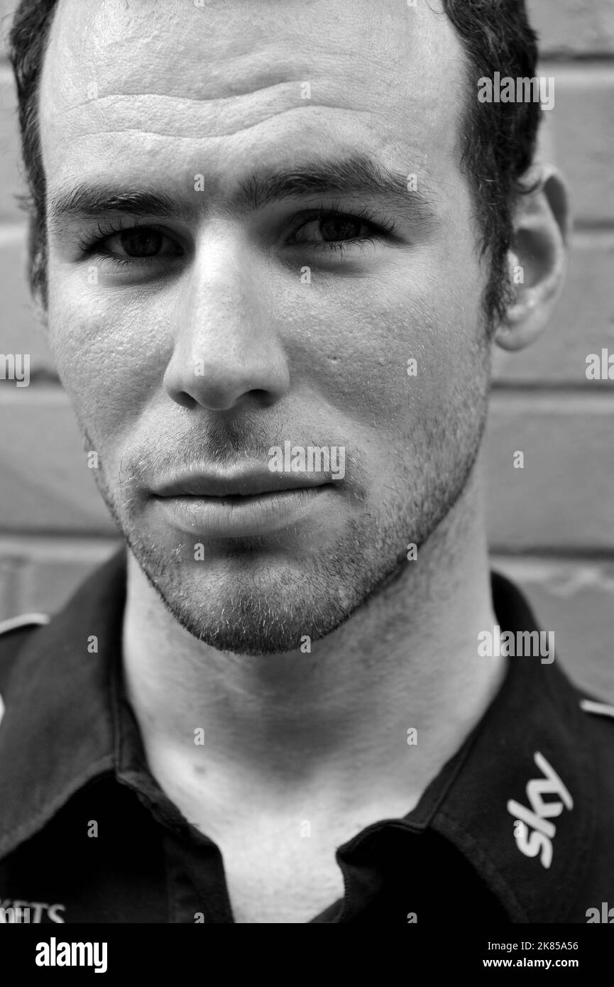 Mark Cavendish talks with press in central London in the run up to the Tour de France. Stock Photo