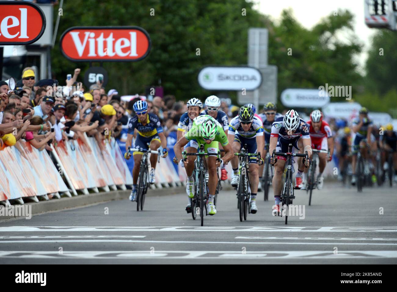 Peter Sagan takes the stage win ahead of Andre Greipel and Matthew Goss and Kenny Rober Van Hummel during Stage 6 of the 2012 Tour de France  Stock Photo