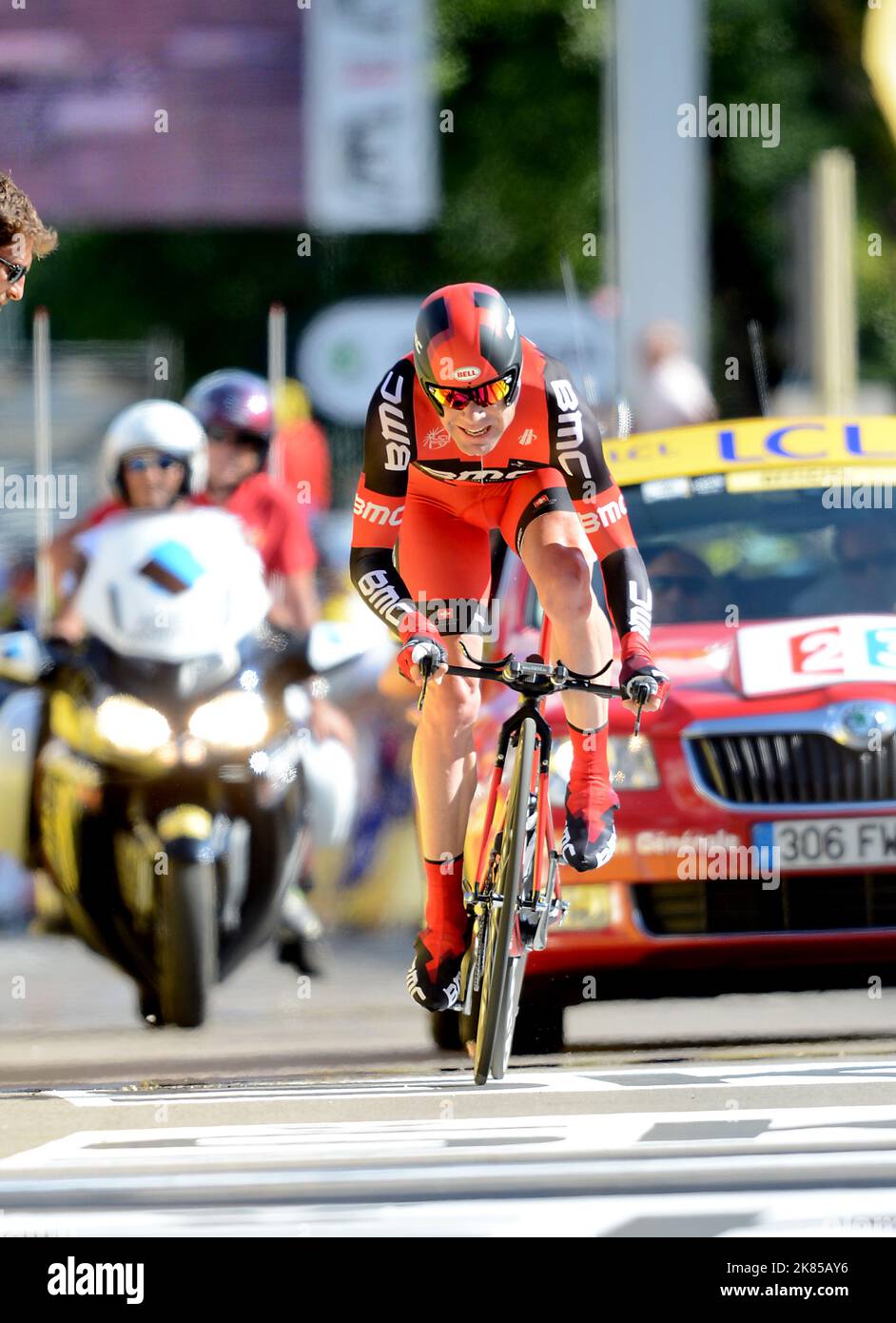 Cadel Evans of team BMC crosses the finish line in 13th place remaining ...