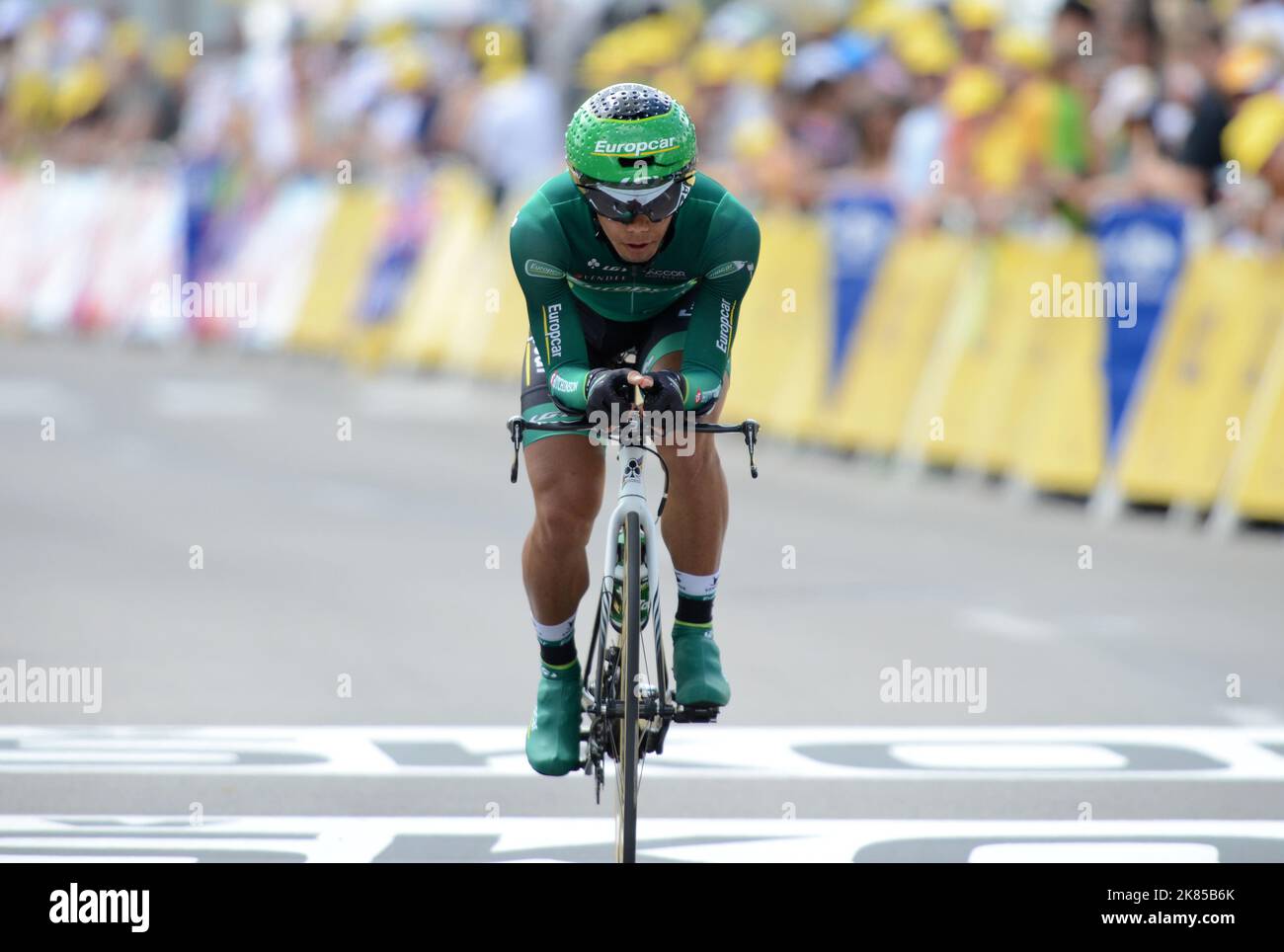 Yukiya Arashiro team Europecar crosses the finish line, Stage 9 Arc-Et ...