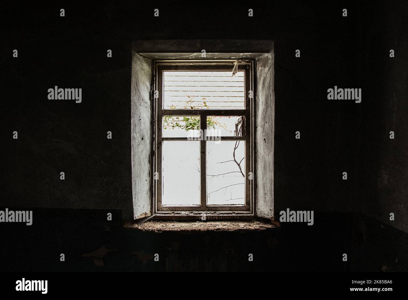 old abandoned onestory building dark without windows and doors