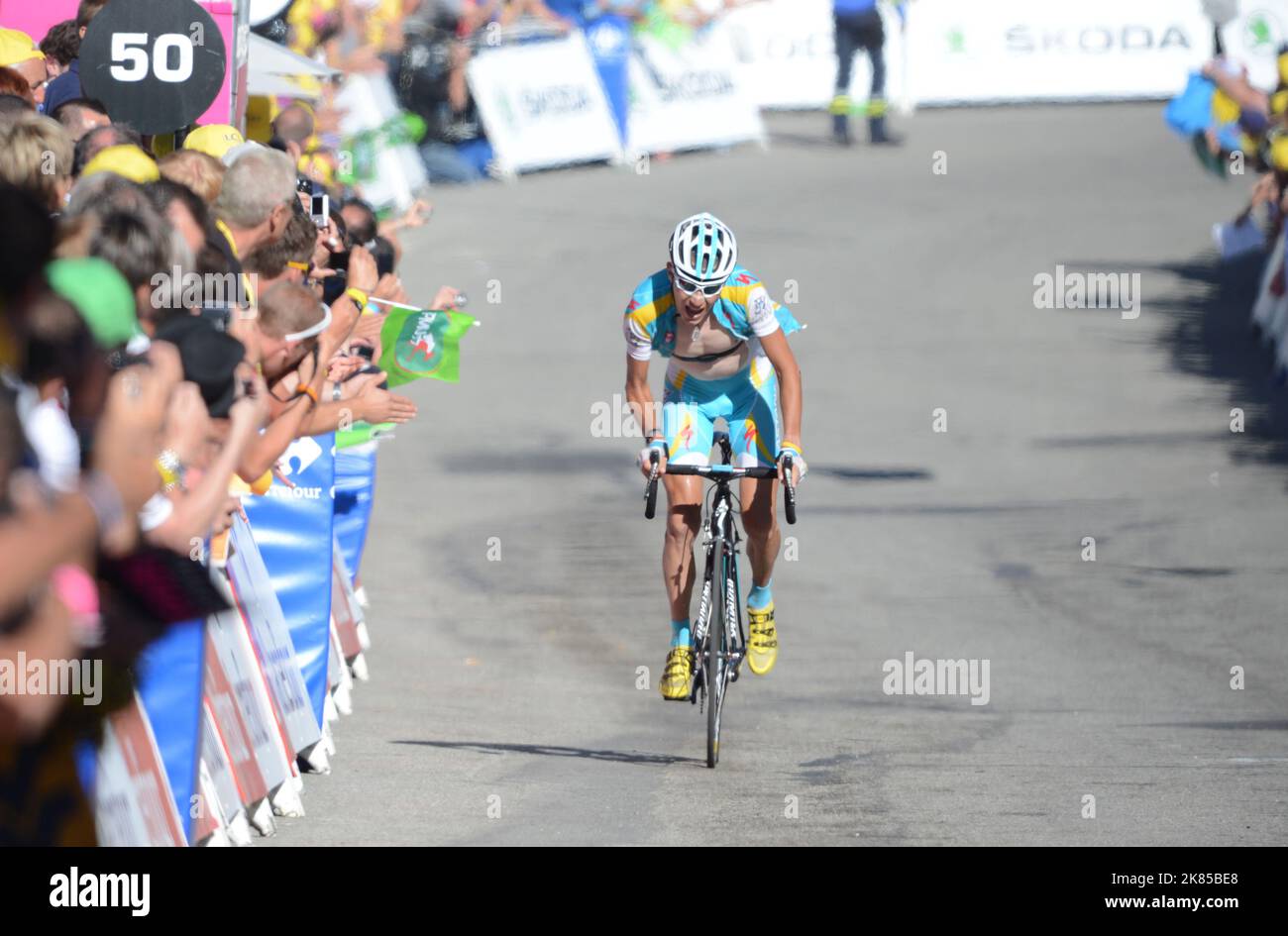 Janez Brajkovic of team Astana crosses the finish line in 8th position ...
