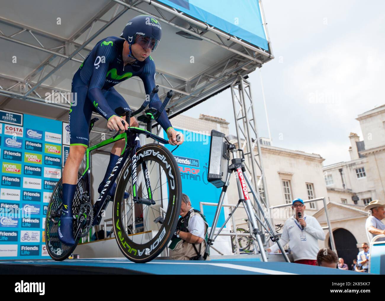 Movistars Alex Dowsett launches himself down the start ramp in the ...