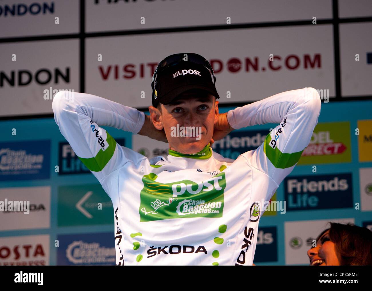 An Post's Mark Mcnally pulls on the King of the Mountains jersey Stock Photo