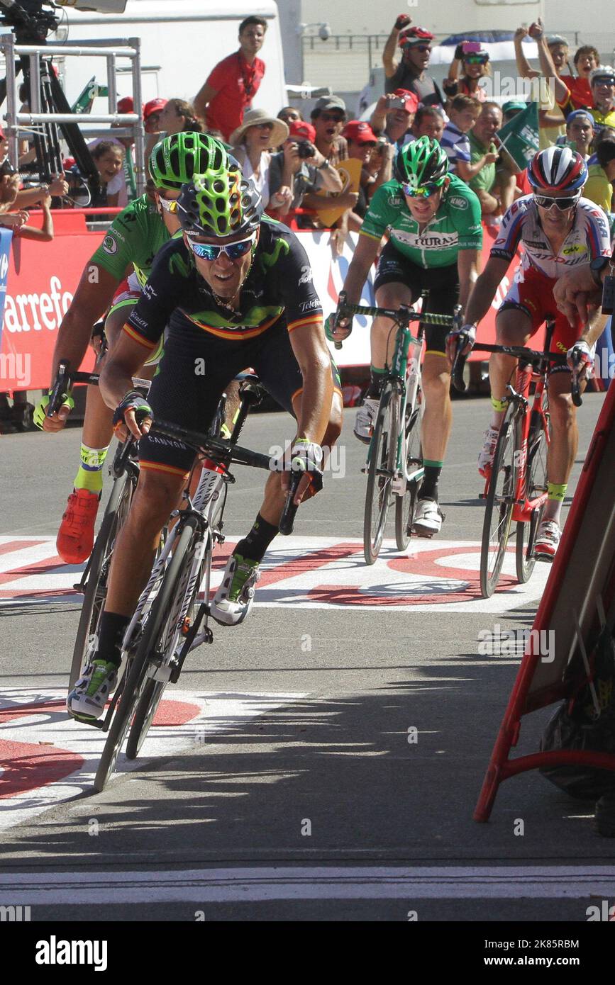 Alejandro Valverde team MovieStar leads during stage 4 as they ride Estepona to Vejer de la Frontera. Stock Photo