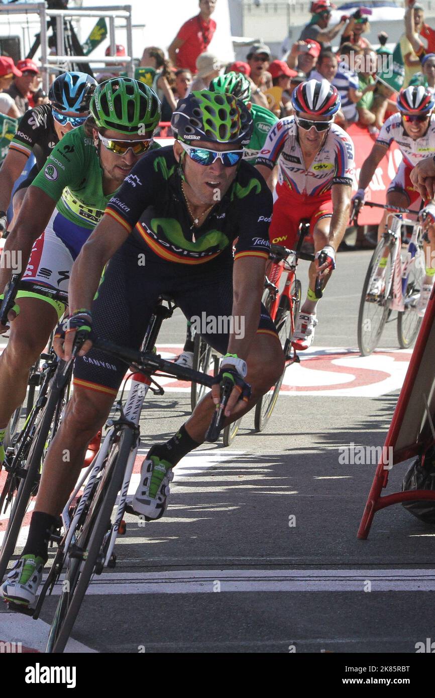 Alejandro Valverde team MovieStar leads during stage 4 as they ride Estepona to Vejer de la Frontera. Stock Photo