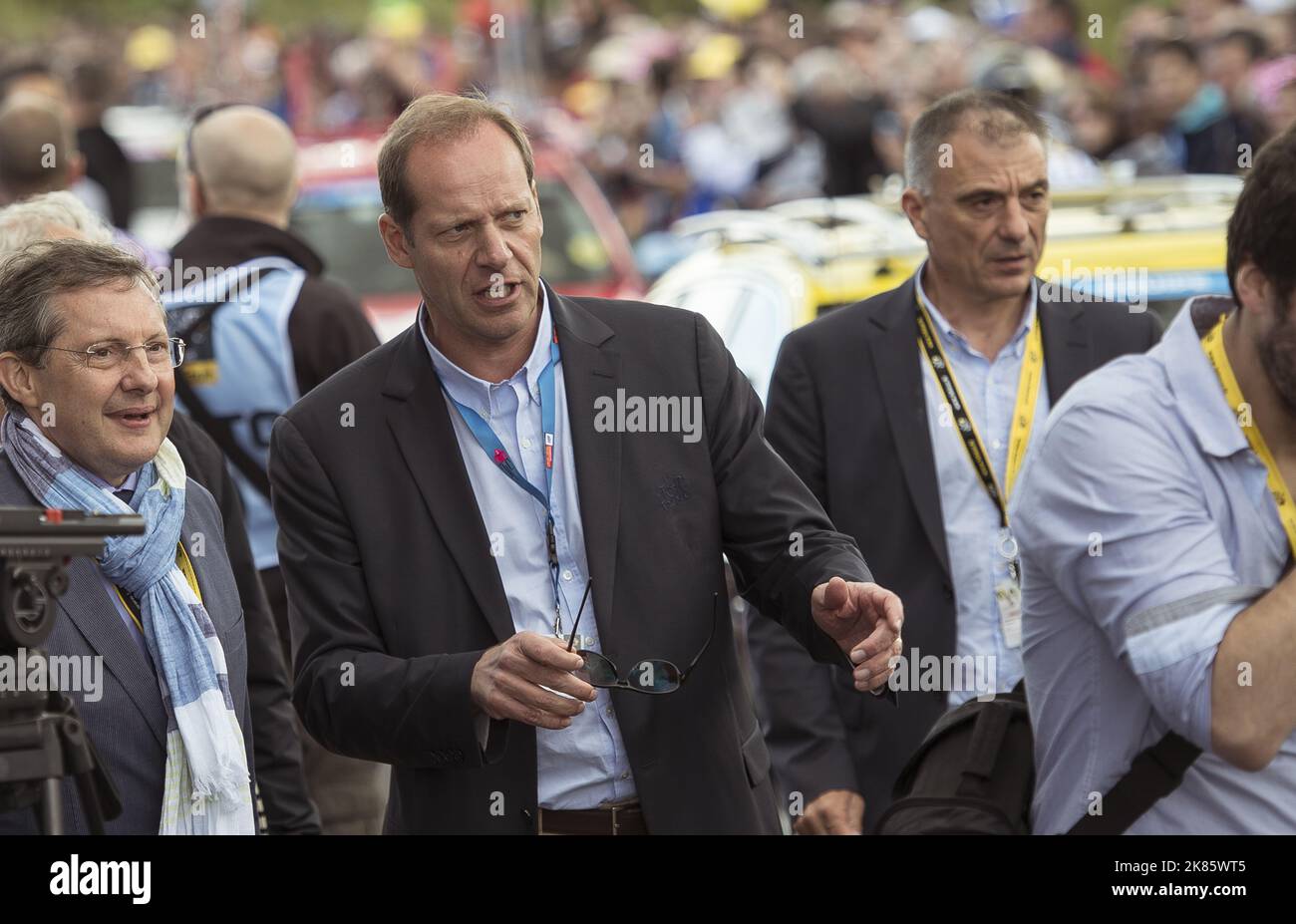Course Director Christian Prudhomme at the start of the race. Stock Photo