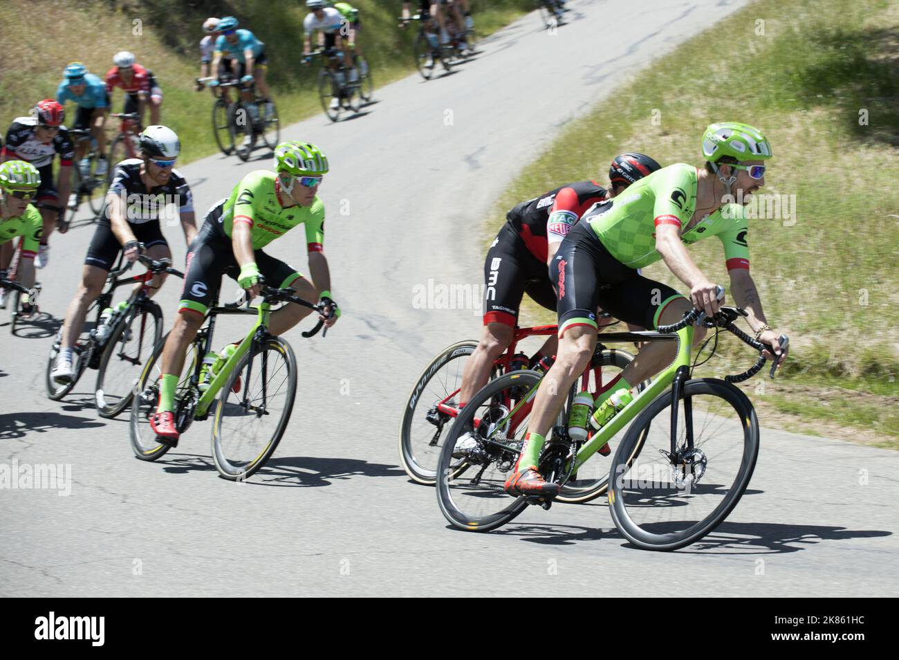 Taylor Phinney leads Cannondale Drapac on descent.  Stock Photo