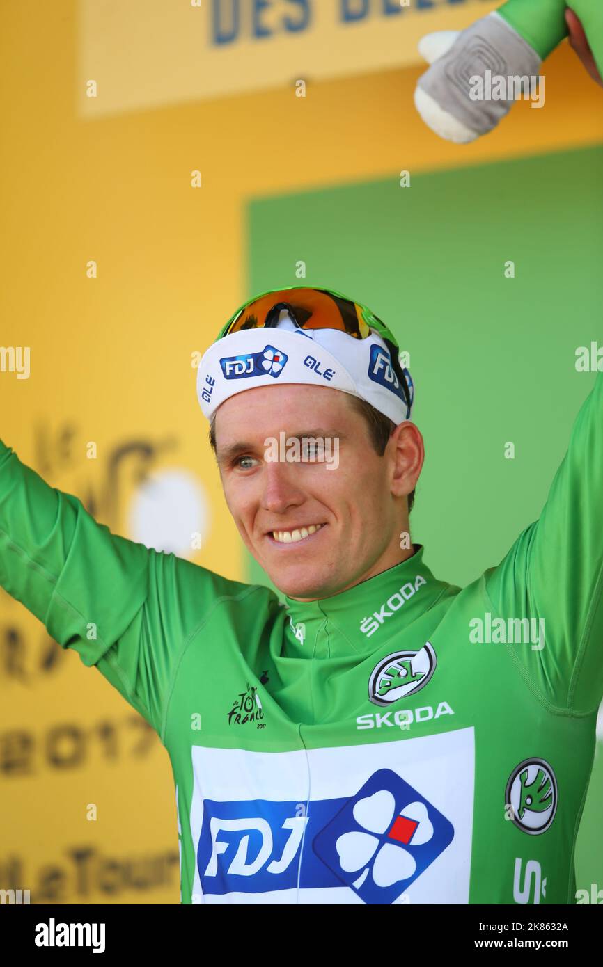 France's Arnud Demare (FDJ) collects another green jersey Stock Photo