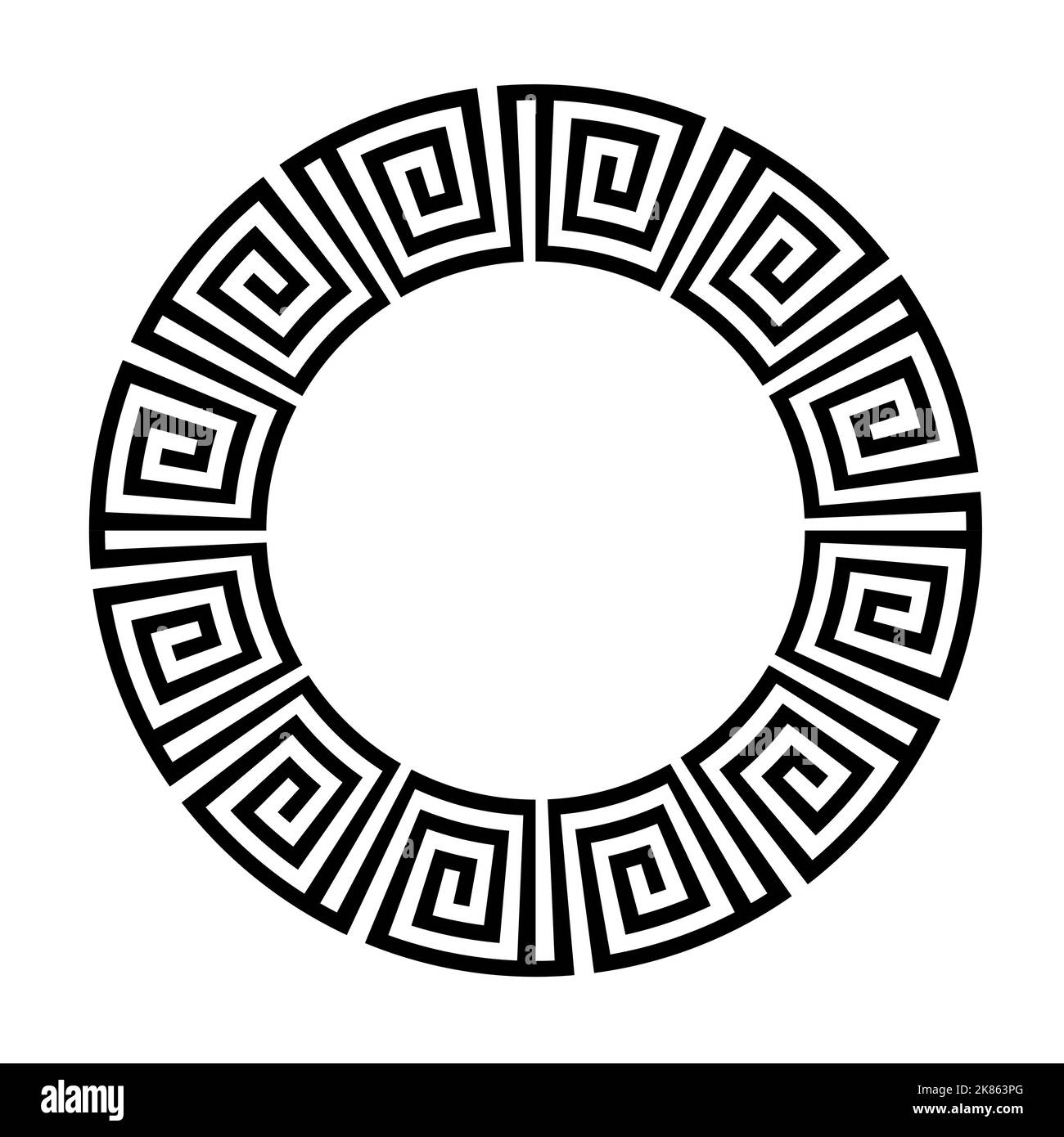 Greek round frame. Ancient Greek key black frame pattern, round antique