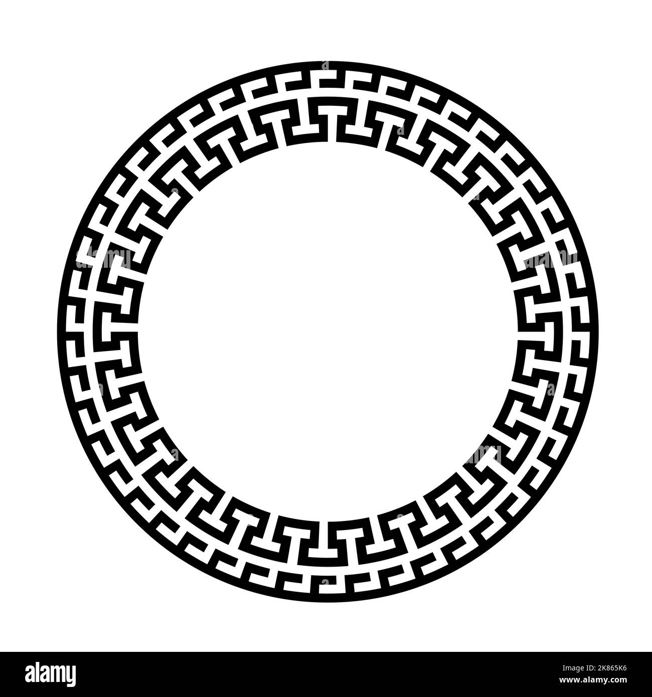 Greek round frame. Ancient Greek key black frame pattern, round antique