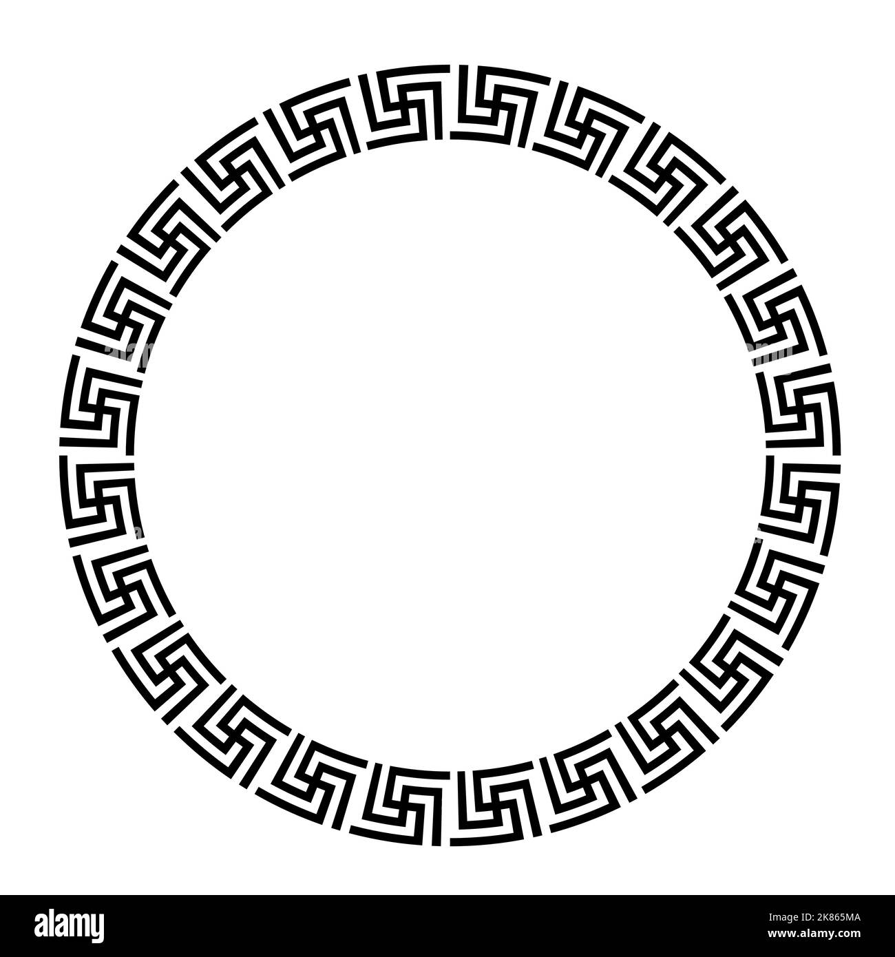 Greek round frame. Ancient Greek key black frame pattern, round antique
