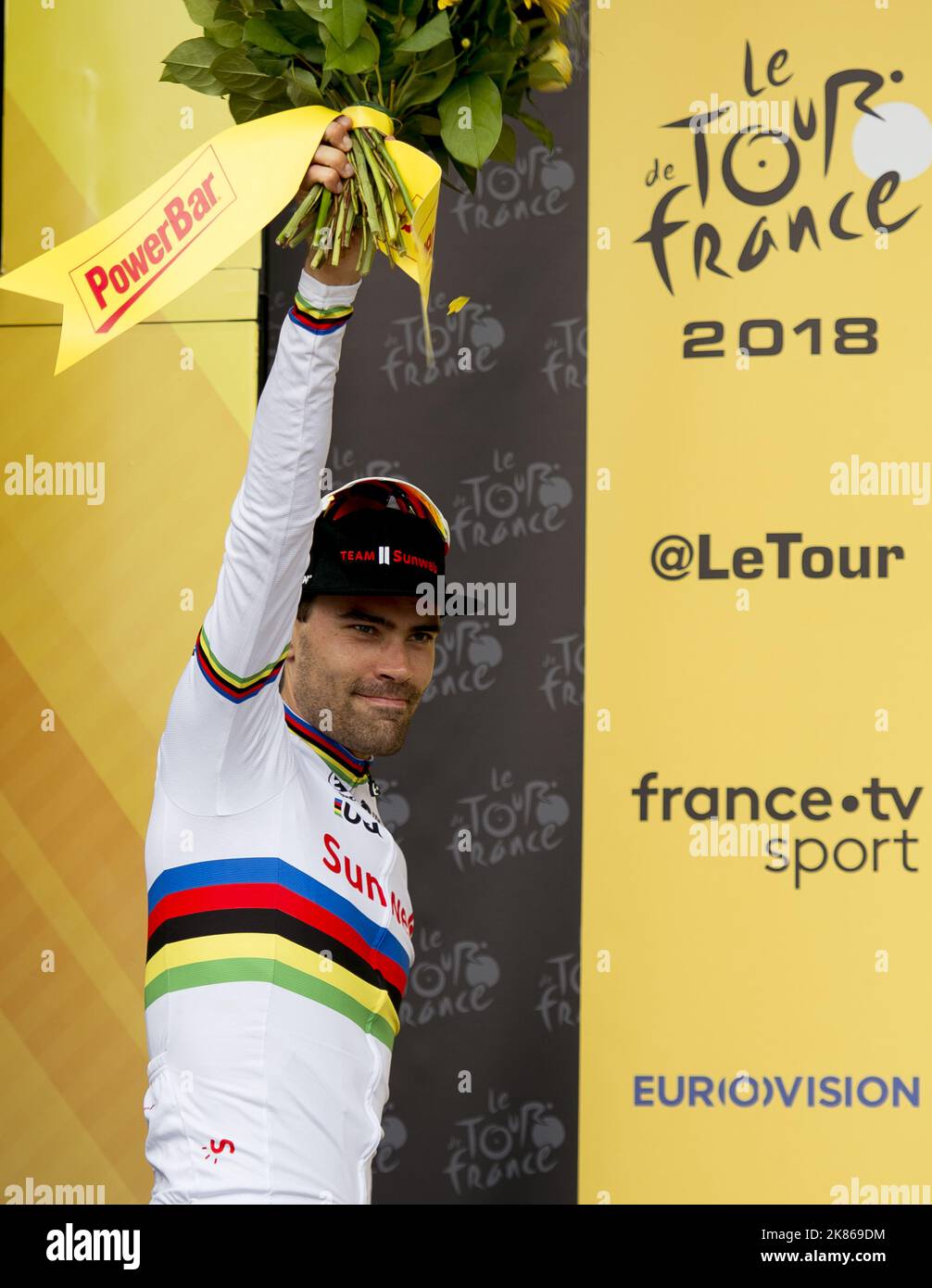 Dutch rider Tom Dumoulin wins the Time Trial Stage and stands on the ...