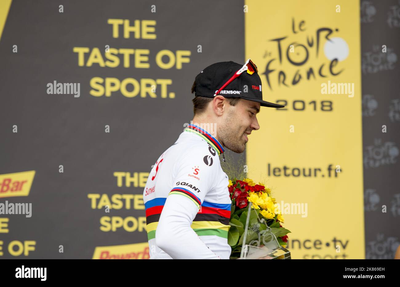 Dutch rider Tom Dumoulin wins the Time Trial Stage and stands on the ...