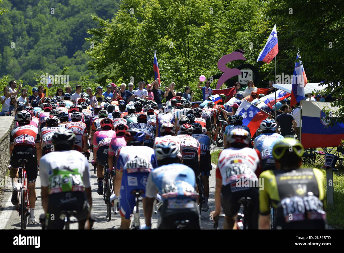 Passage on Passo di San Boldo climb during the Giro d'Italia 2019 Stock Photo