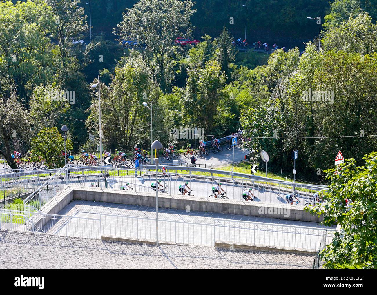 The peloton during the Il Lombardia 2019 race in Lombardia, Italy on Saturday October 12, 2019. Stock Photo
