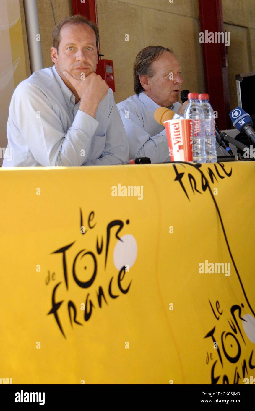 Christian Prudhomme and Patrice Clerc during the press conference Stock Photo