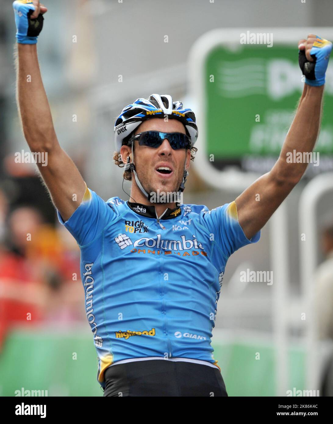 Rudy Rabon Team Columbia's Frantisek Rabon celebrates victory during stage 5 of ...