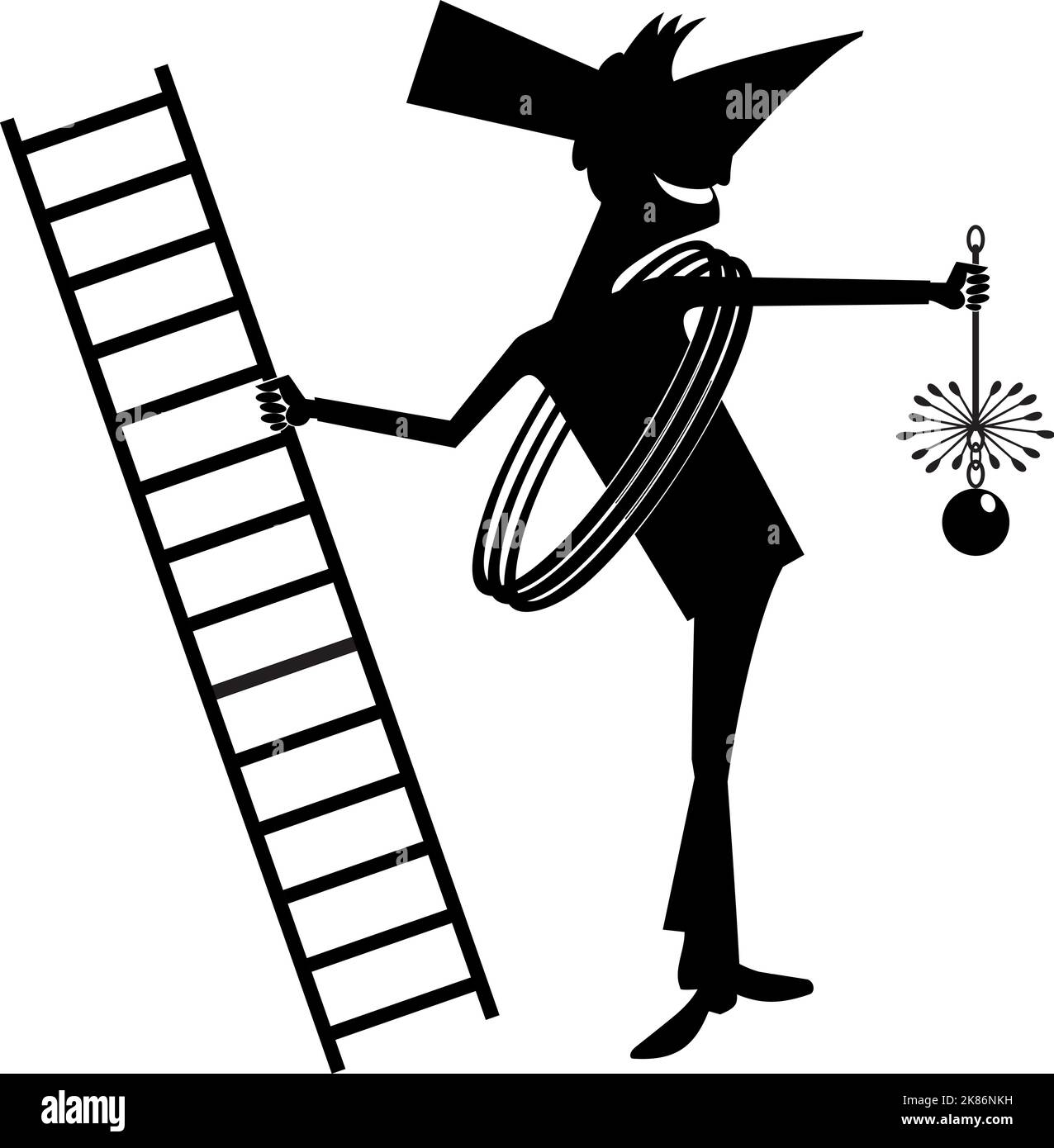 Funny chimney sweeper illustration. Smiling chimney sweeper in the top