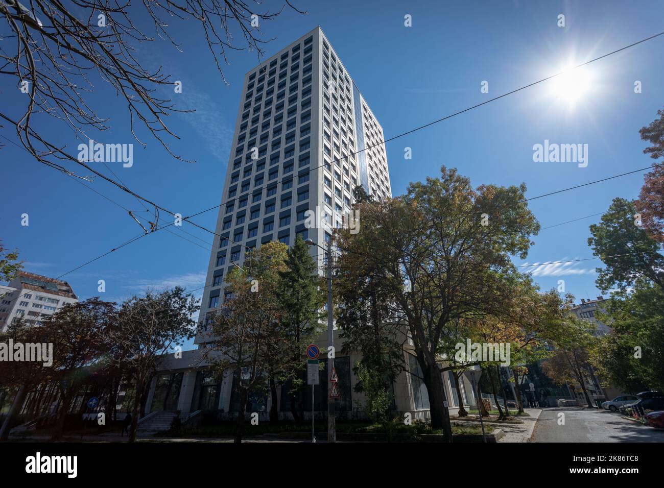 Sofia, Bulgaria - October 09, 2022: View of a renovated building built in the 60s of the twentieth century. The building belongs to the former sociali Stock Photo