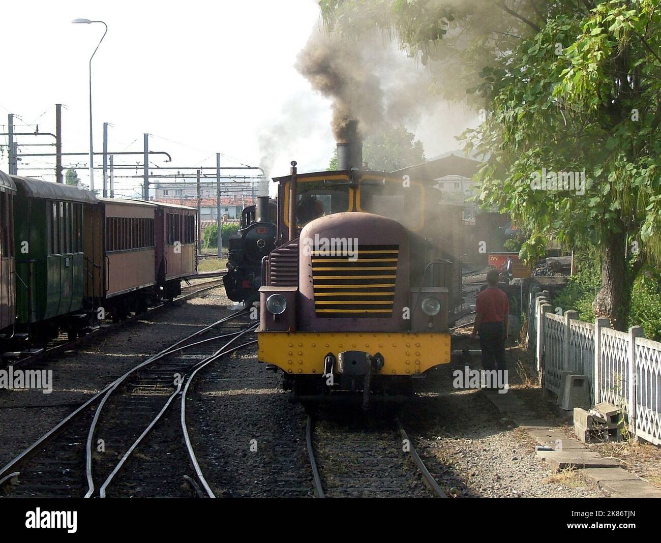 Even in the small station of Tournon, maneuvers are in full swing and wagons are moved to prepare the departing trains Stock Photo