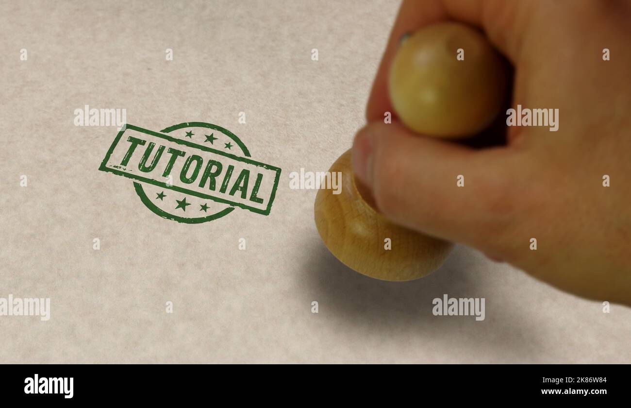 Tutorial stamp and stamping hand. Online learning and education concept. Stock Photo