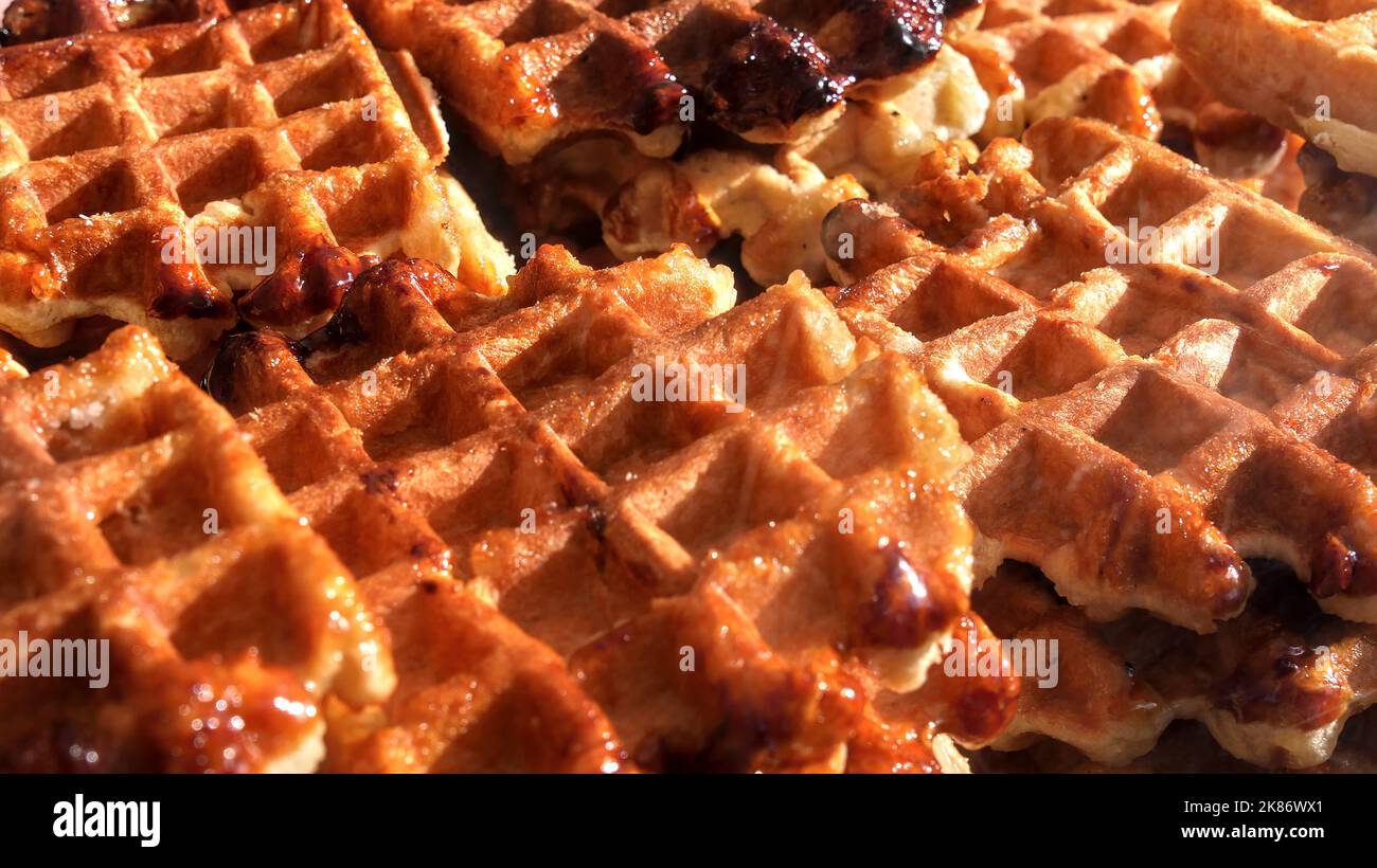 Slightly blurred close-up on Liège waffles. Stock Photo