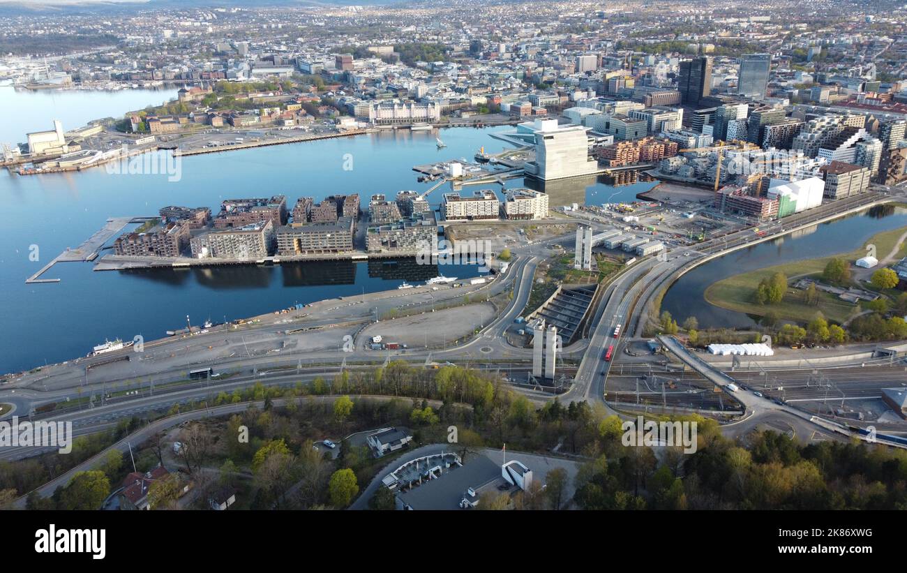 An Aerial Shot Of The City Of Oslo Norway During The Summer Stock an-aerial-shot-of-the-city-of-oslo-norway-during-the-summer-stock