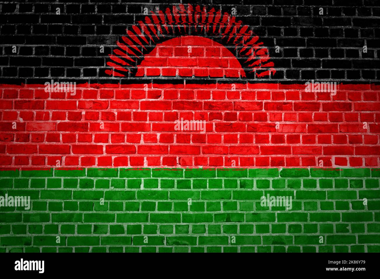 An image of the Malawi flag painted on a brick wall in an urban ...