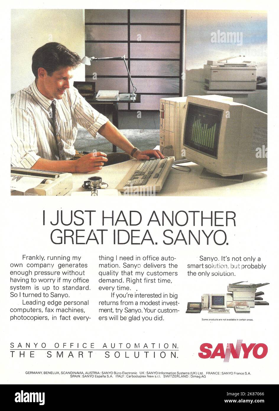 Sanyo old computer advertisement Sanyo computer advert Sanyo I just had another great idea. Sanyo Stock Photo