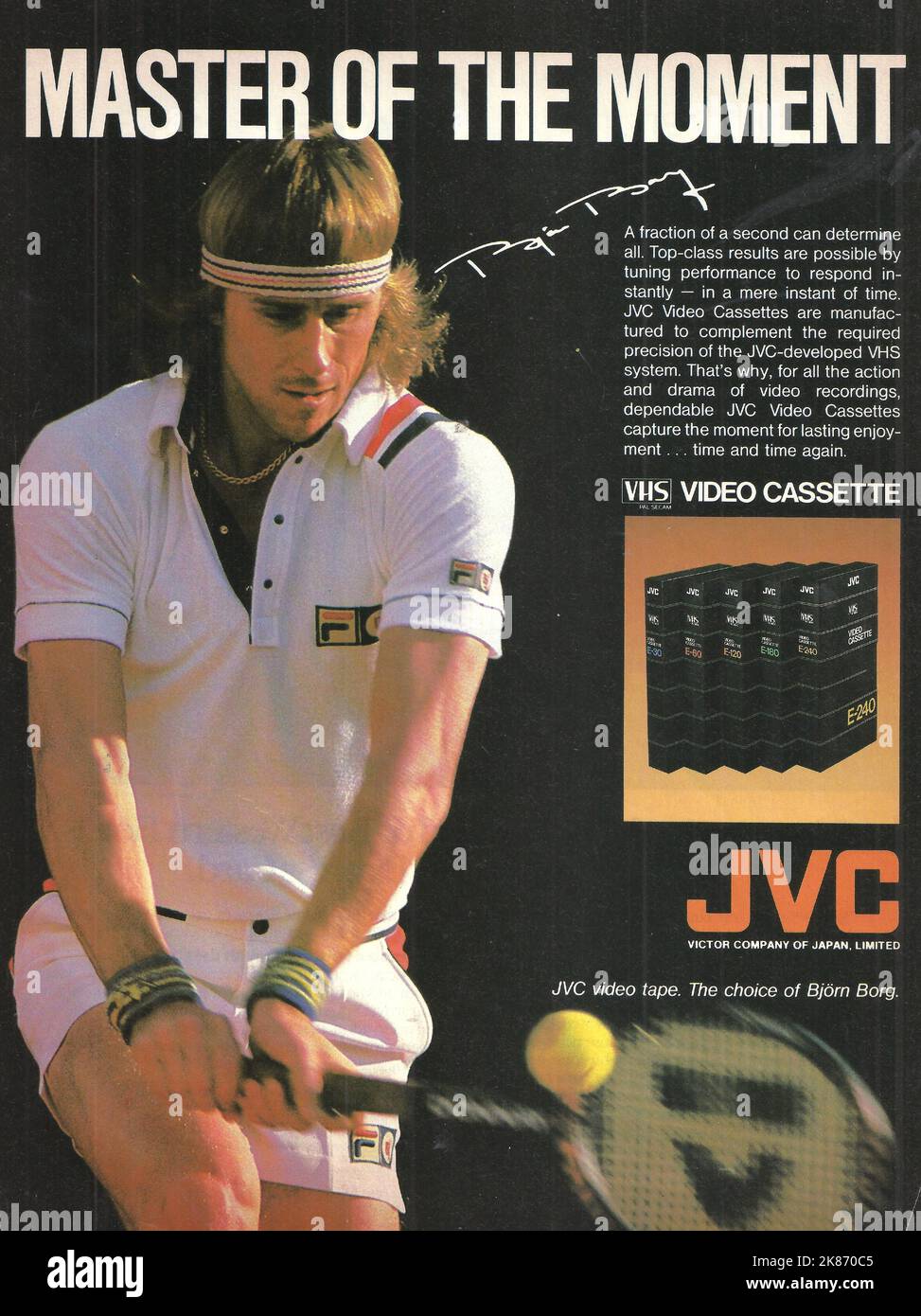 JVC VHS Video Cassette JVC video tape JVC magazine advert with tennis  player Bjorn Borg Stock Photo - Alamy