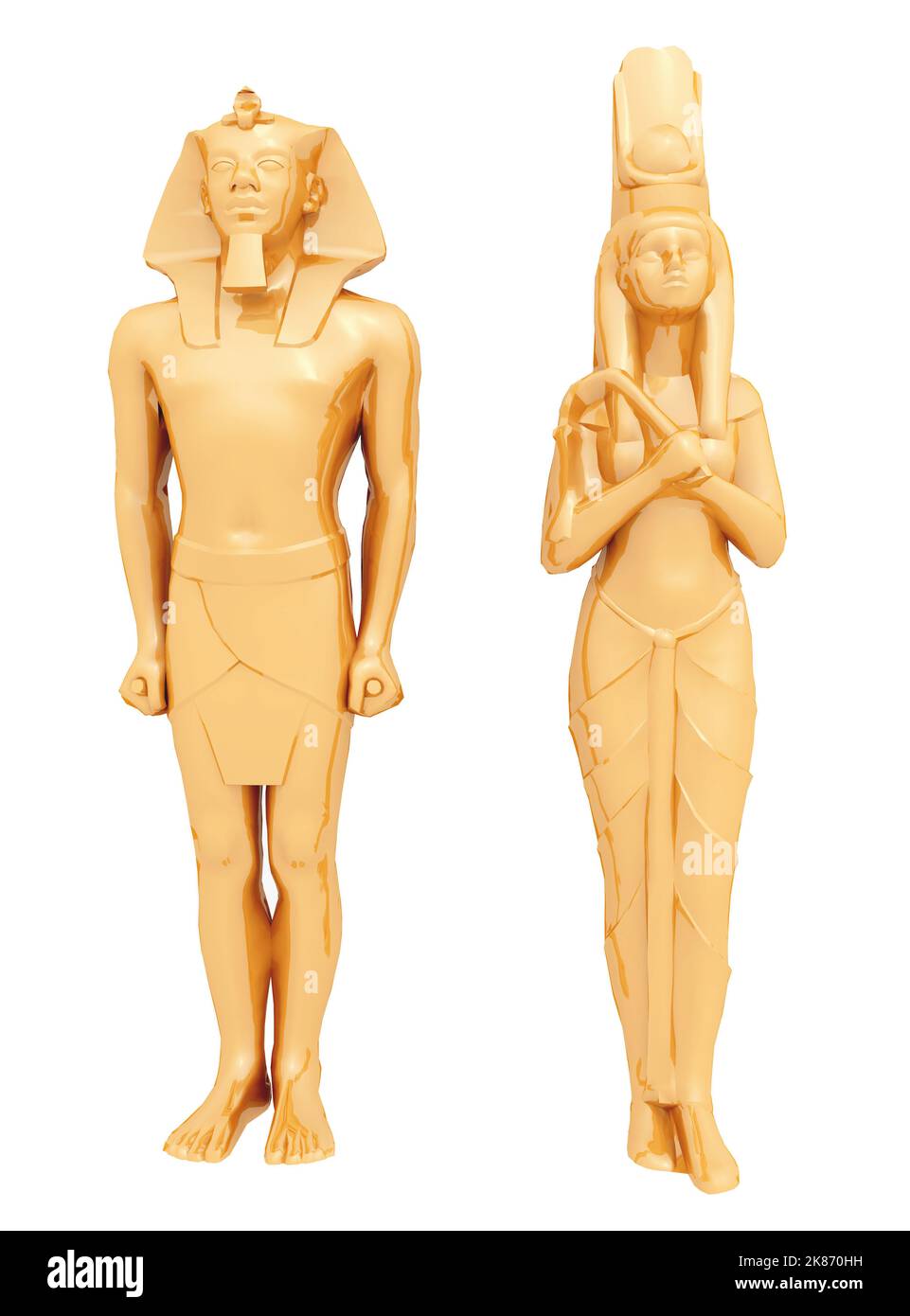 Two statues from ancient Egypt isolated on white background Stock Photo
