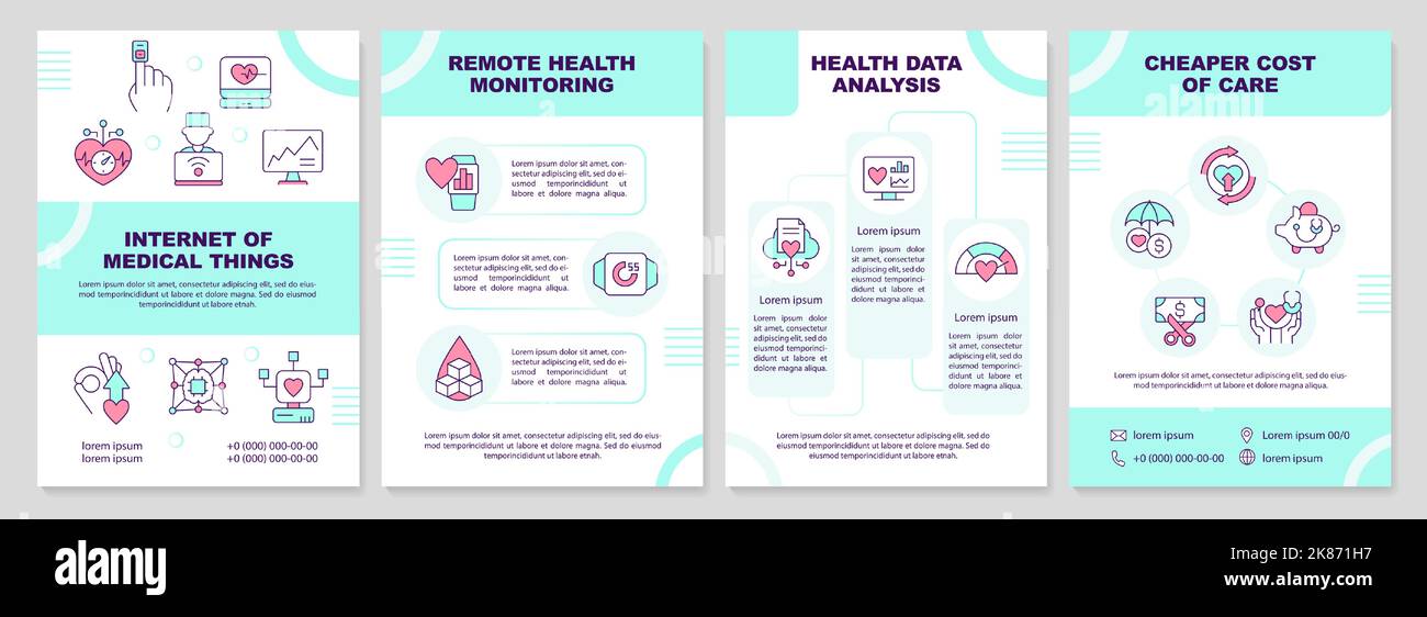 of medical things turquoise brochure template Stock Vector