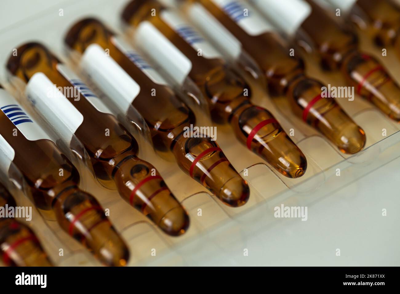 Liquid medicine vials. Stock Photo