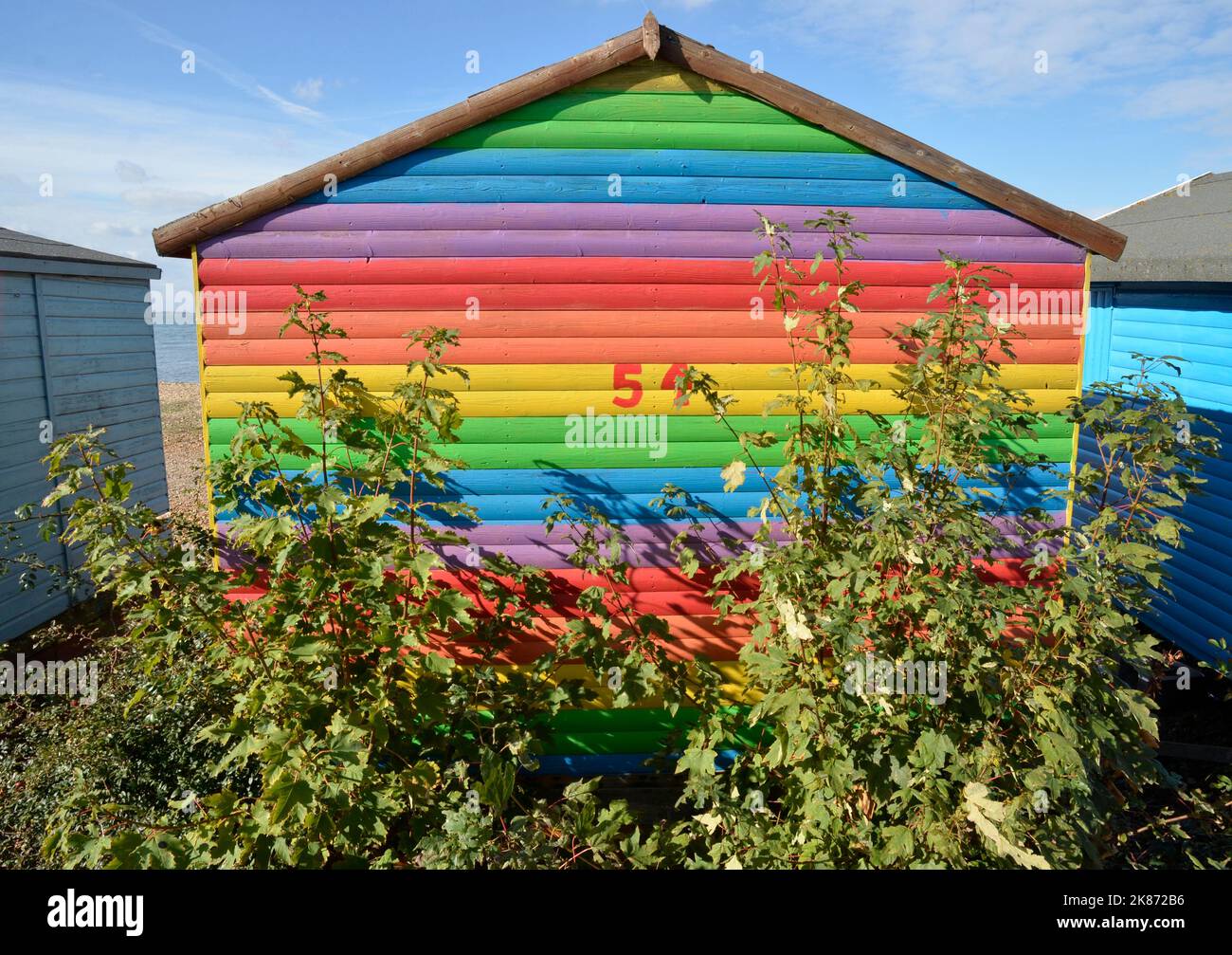 A colourful beach hut at Herne Bay in Kent Stock Photo