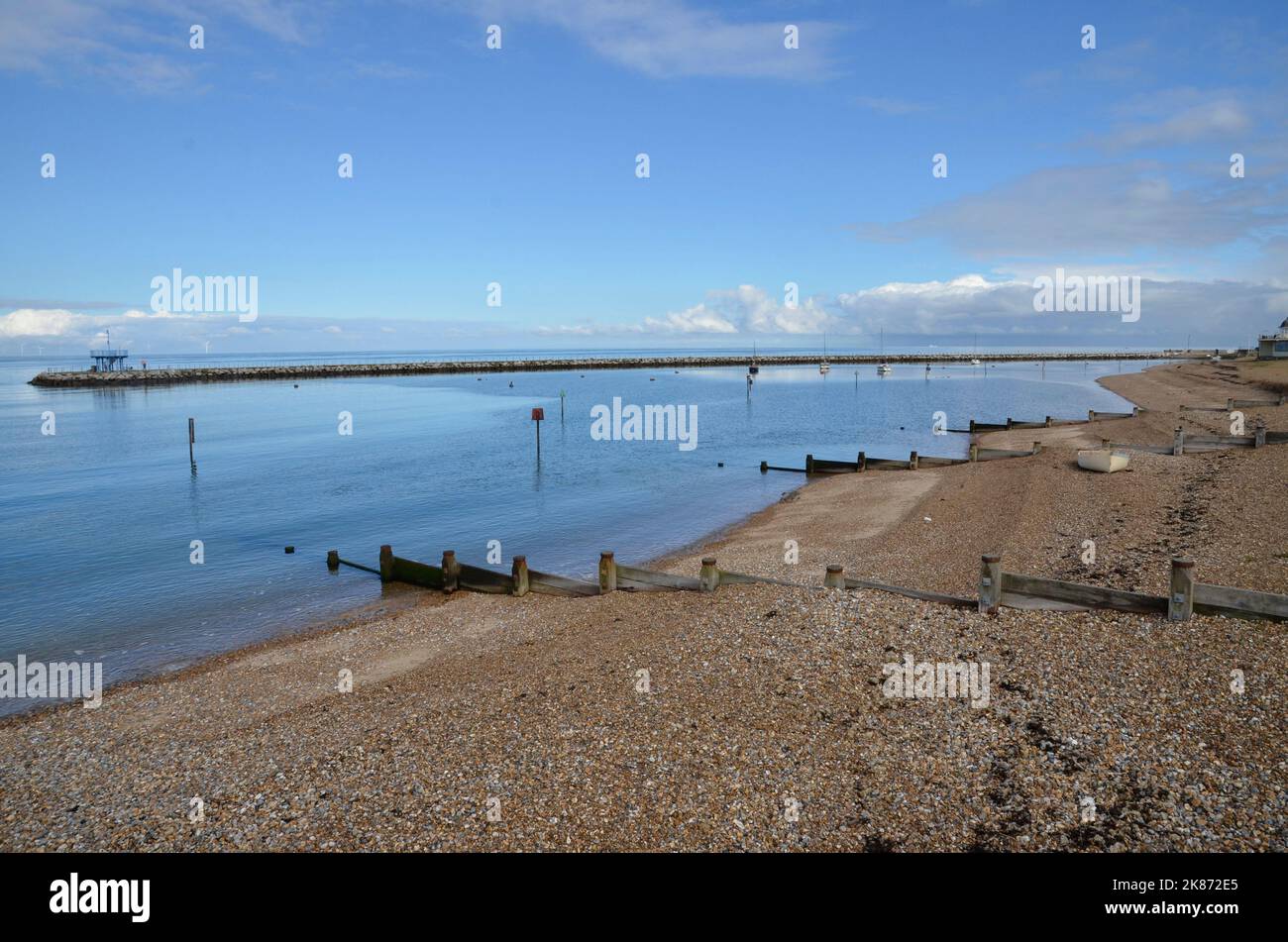 The breakwater on the coast of Herne Bay, a resort on the Kent coast Stock Photo